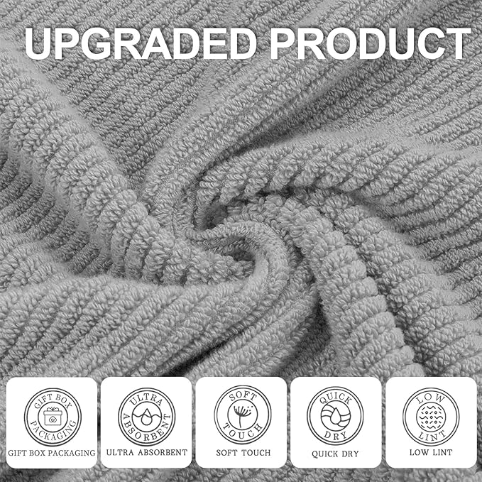 VOOVA & MOVAS Grey Hand Towels for Bathroom, Large 18" x 28" - Image 2