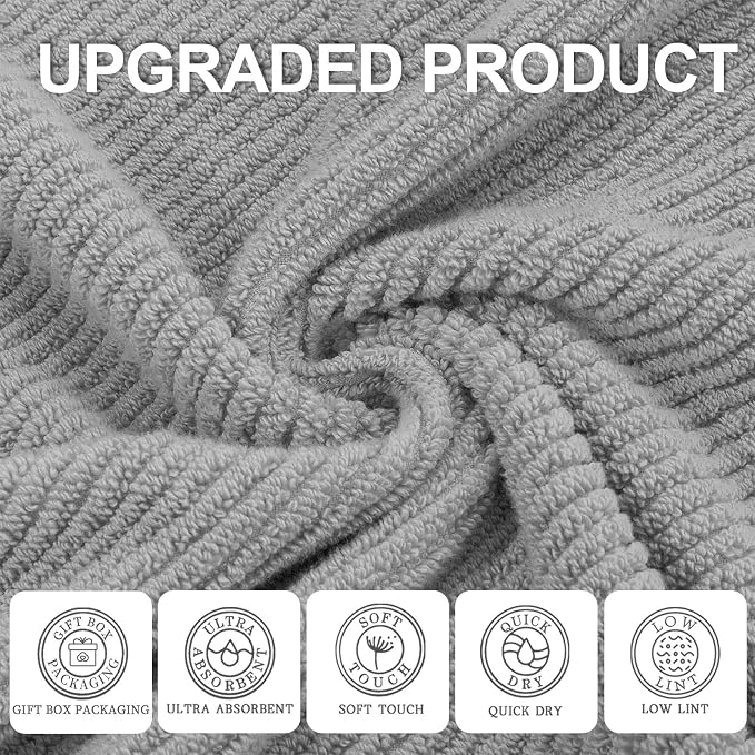 VOOVA & MOVAS Grey Bath Towels, Large 30" x 56" - Image 2