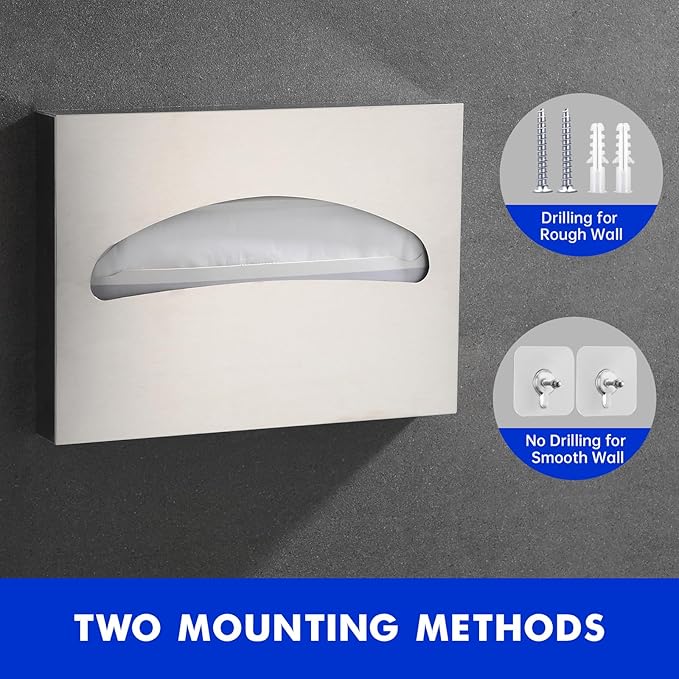 2 Packs Toilet Seat Cover Dispenser Wall Mounted SUS 304 Stainless Steel Brushed - Image 2