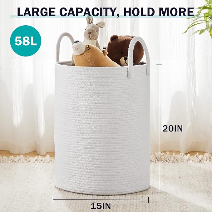 Woven Rope Laundry Hamper Basket by YOUDENOVA, 58L Tall Laundry Basket - Image 3
