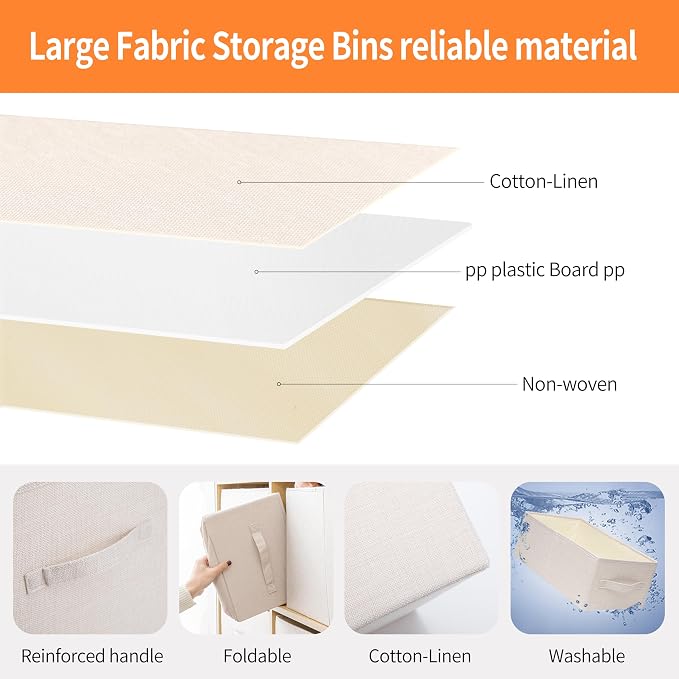 Linen Folding Storage Bins, 3 Pack Large Storage Baskets, Clothing Storage Bins - Image 3