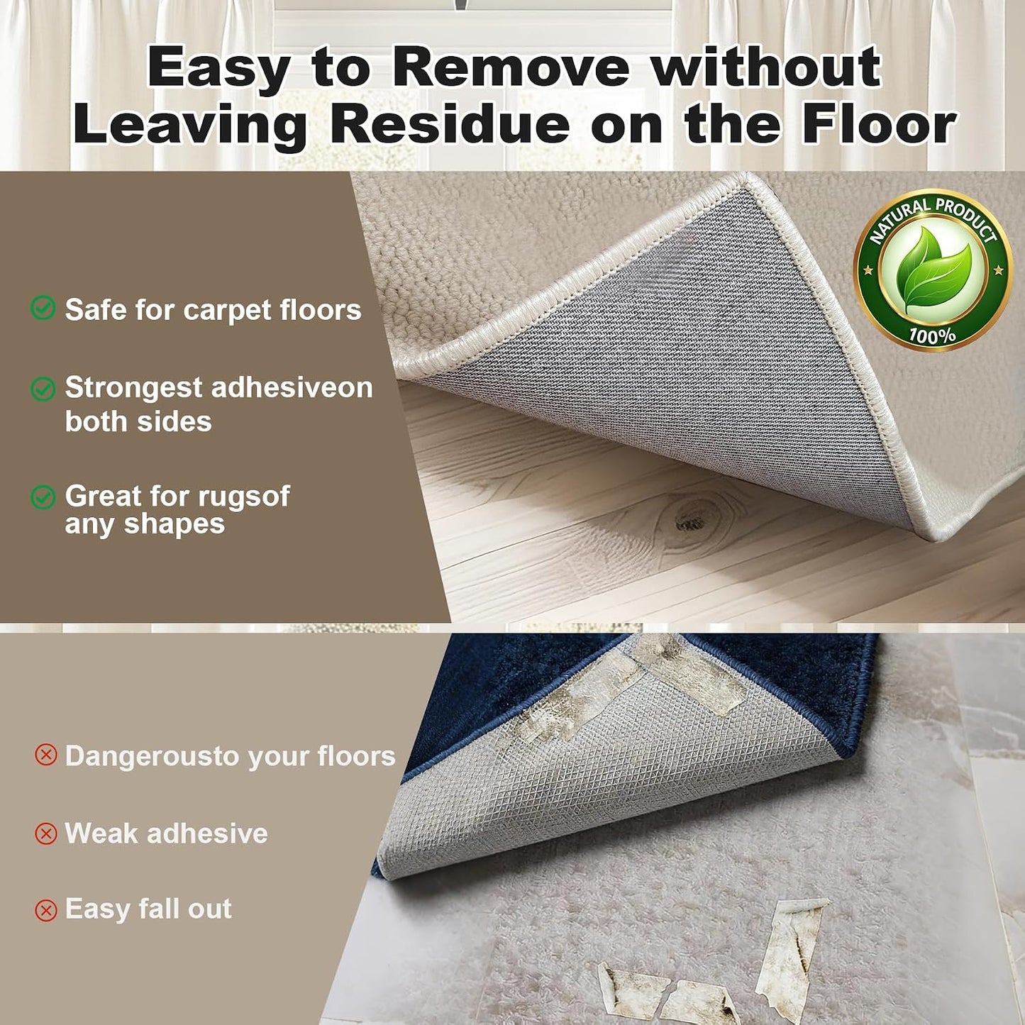 14PCS Rug Grippers for Hardwood Floors, Non Slip Corner Rug Tape | Triangle, Trapezoid & Square Design.Adhesive Rug Pads for Tiles & Area Rugs.Removable Double Sided Floor Grippers