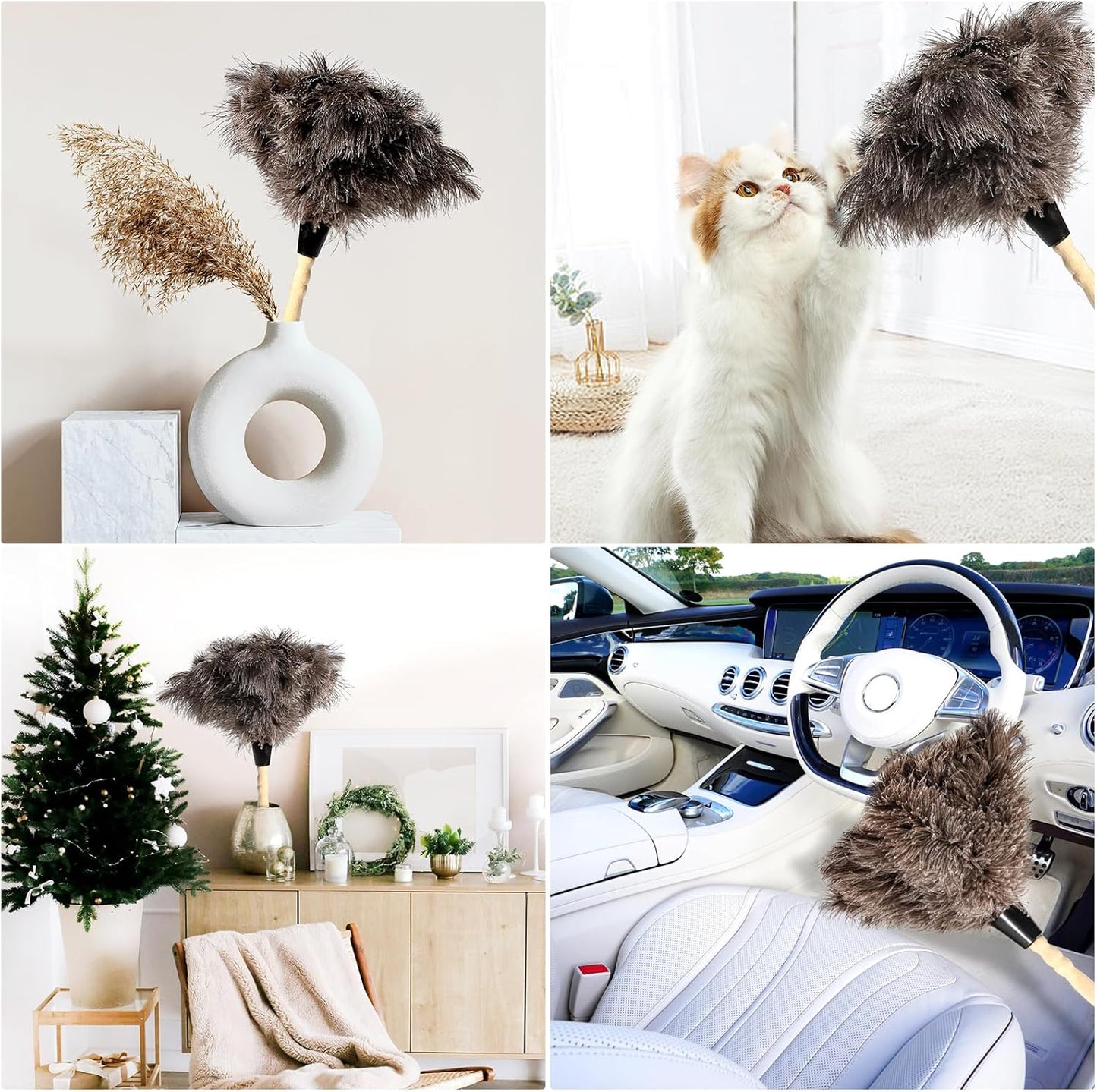 2pcs Ostrich Feather Dusters Natural Feathers Duster with Wooden Handle Natural Ostrich Feathers for Home Cleaning and Office Finishing Duster(2pcs，Length14”
