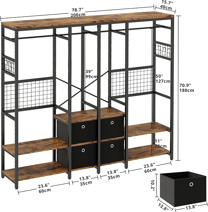 IRONCK Garment Racks with Shelves 4 Drawers and 8 Hooks Heavy Duty Closet - Image 3