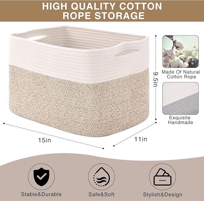 Storage Baskets for Organizing, Woven Cotton Rope Basket for Storage Books - Image 3
