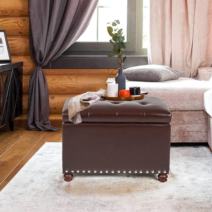 Leather Storage Ottoman Bench Foot Rest Stool - Image 2