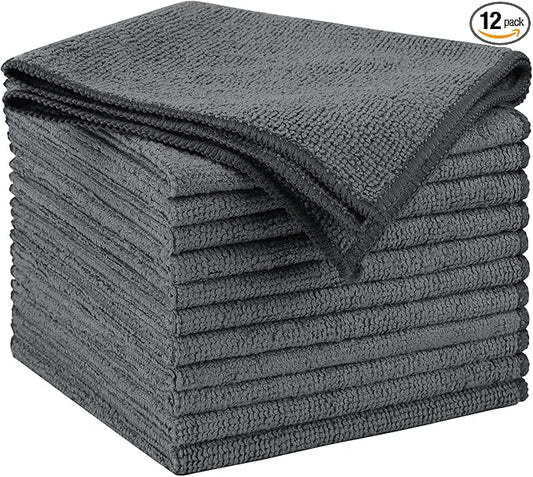 AIDEA Microfiber Cleaning Cloth Grey 12PK, Microfiber Towels by AIDEAHOME