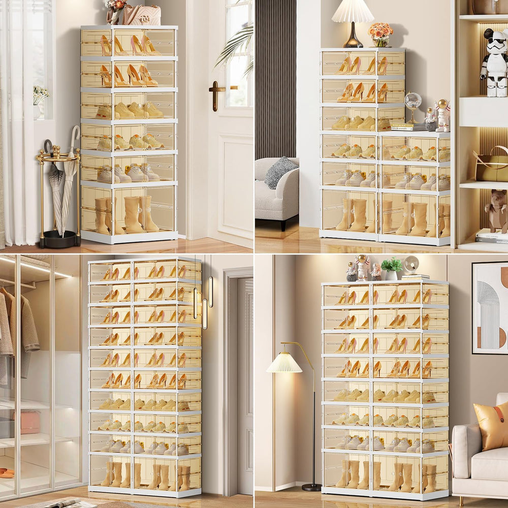 EHAMILY 6-Tier Foldable Shoe Rack Organizer with Doors, 24 Pairs, White