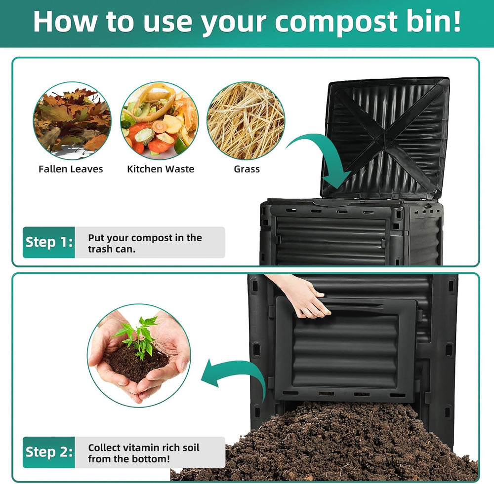 80 Gallon Large Compost Bin Outdoor - 300L High Capacity Composter with Top F...