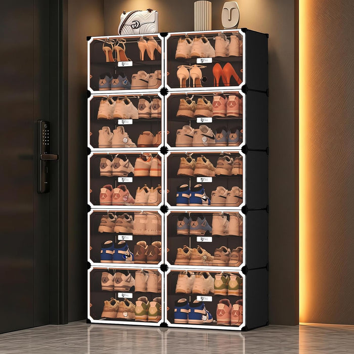 Black and White 10 Tier Modular Shoe Storage Cabinet with Magnetic Doors