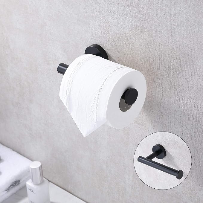 TASTOS Toilet Paper Holder SUS304 Stainless Steel Round Size Matte Black 2 Pack - Image 3
