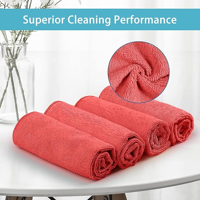 HOMEXCEL Red Microfiber Cleaning Cloth, 100 Pack Cleaning Towels - Image 2
