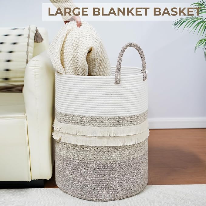 danpinera 79 L Large Laundry Basket, Tall Woven Cotton Storage Hamper - Image 7