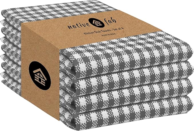 Native Fab 4 Pack Gingham Plaid Kitchen Towels 16"x26" by NativeFab