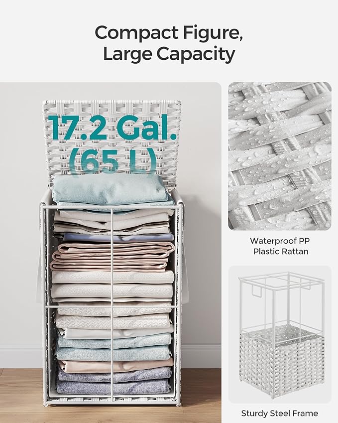SONGMICS Laundry Hamper with Lid, 17.2 Gallon Synthetic Rattan Clothes Laundry - Image 5