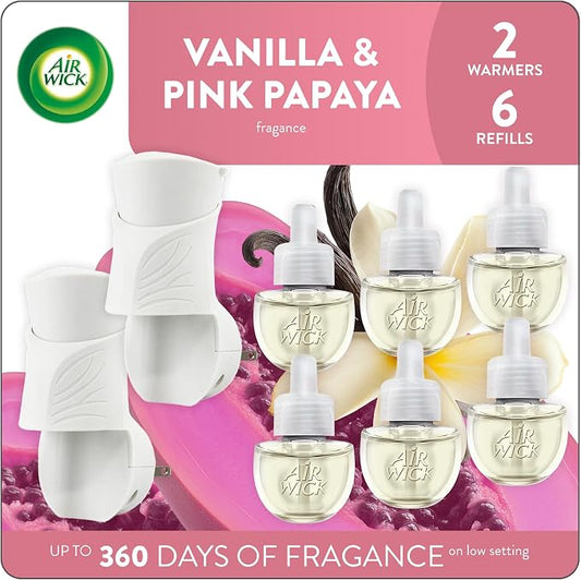 Air Wick Plug In Scented Oil Starter Kit, 2 Warmers + 6 Refills, Vanilla & Pink by AirWick