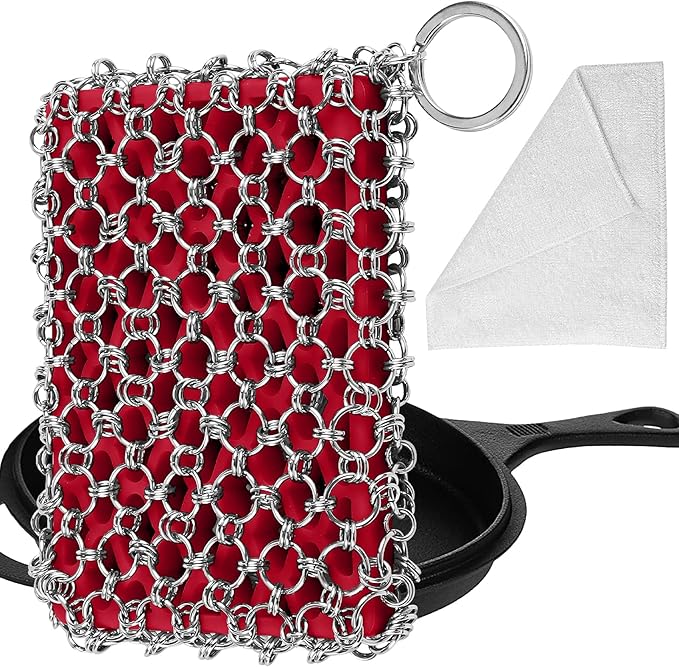 Herda 316L Cast Iron Scrubber Cleaner, Large Cast Iron Chain Mail Scrubber by Betterqualitybetterlife