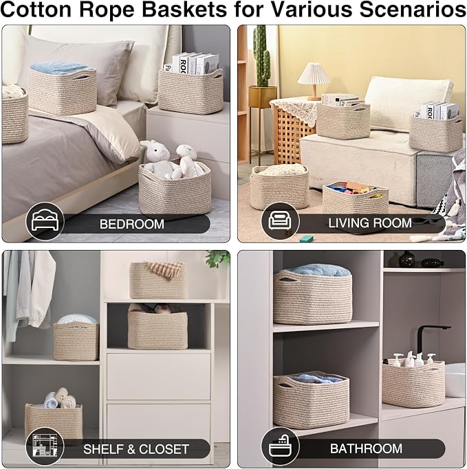 Small Storage Baskets for Organizing, Woven Storage Baskets for Shelves - Image 4