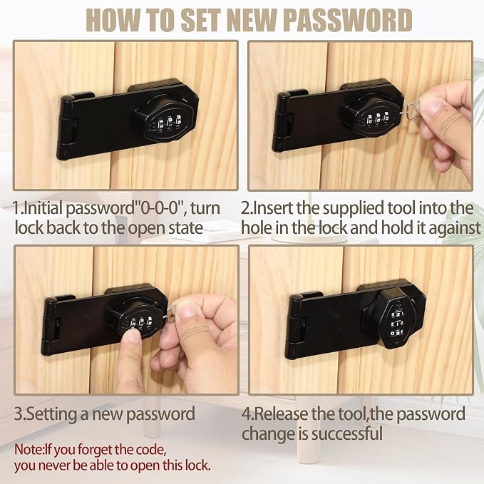 Password Rotary Hasp Locks, Digit Combination Lock Door Security Slide Latch - Image 4