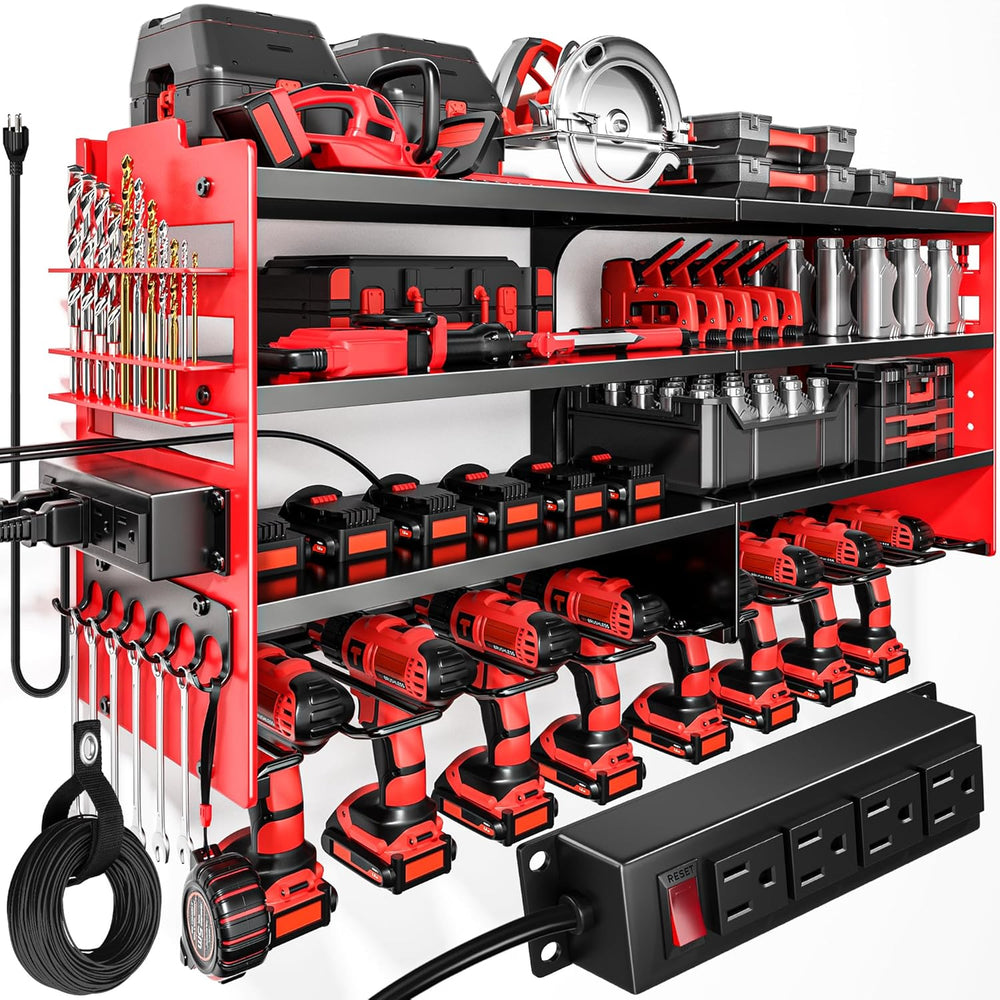 POKIPO Large Power Tool Organizer Wall Mount with Charging Station,4 Layer He...