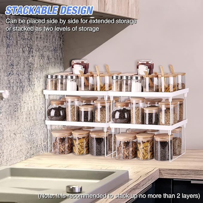 NiHome 4-Pack Stackable Plastic Kitchen Storage Shelf Foldable Rack - Image 8