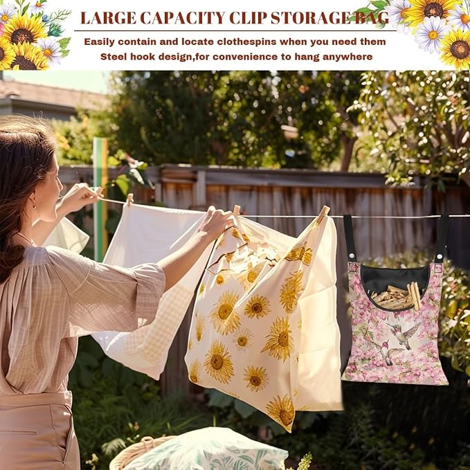 Hummingbird and Cherry Blossom Clothes Pin Hanging Bag, Clothes Pin Hanging Bag - Image 5