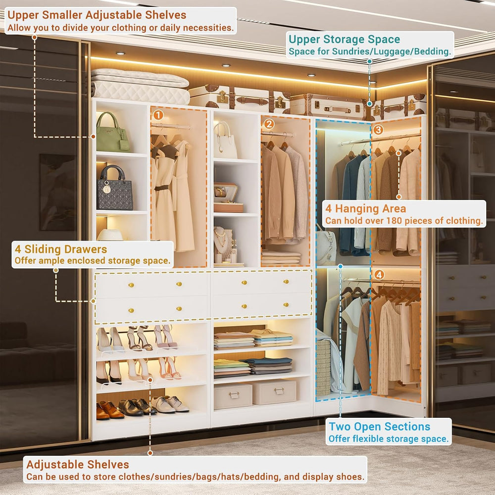 Besiost Closet System with 4 Drawers and Hanging Rods, 59.5"L / 87"...