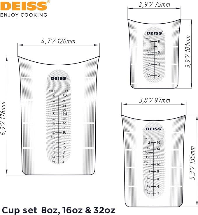 Deiss PRO 3 Piece Silicone Measuring Cup Set - Image 9