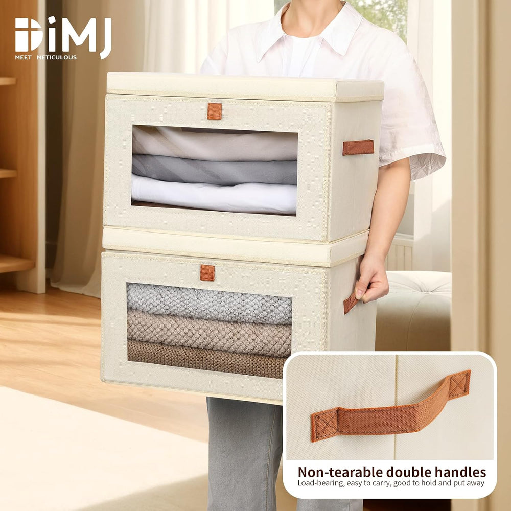 DIMJ Storage Bins with Lids - 4 Pack Large Fabric Closet Organizer with Windo...