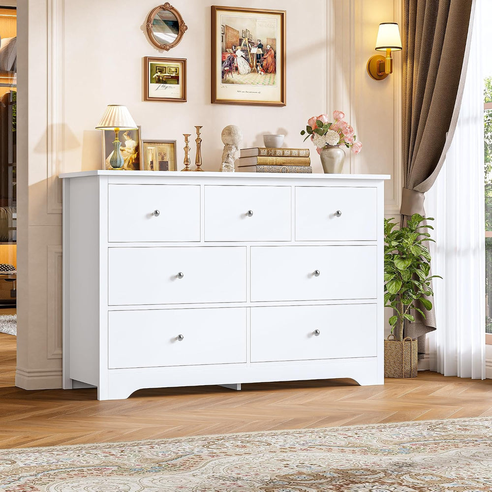 FOTOSOK White Dresser, Dresser for Bedroom, 7 Drawer Chest of Drawers