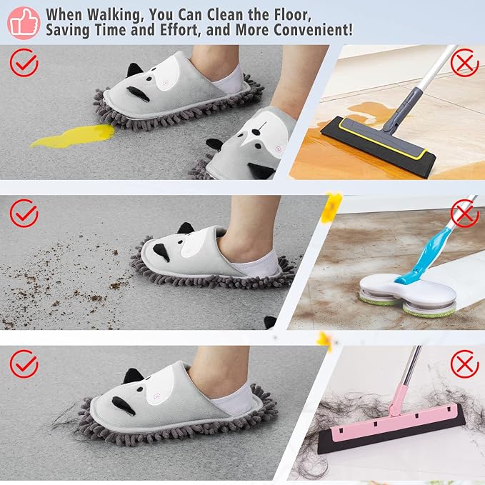 Cartoon Dog Mop Slippers Microfiber Clean Dusting Slippers Detachable Mopping - Image 3