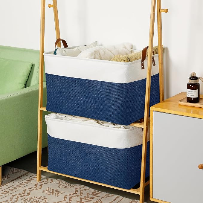 DULLEMELO 2-Pack Extra Large Blanket Basket Fabric Storage Baskets - Image 3