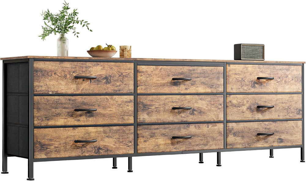 Huuger 63 Inch Dresser for Bedroom, Dresser for Closet with 9 Fabric Drawers,...