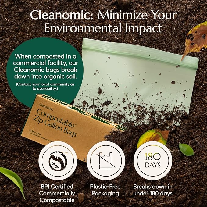 Cleanomic Compostable* Gallon Size Food Storage Bags Freezer and Leak Proof - Image 4