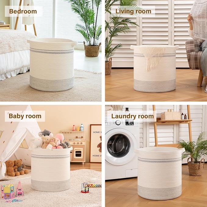 OIAHOMY 80L Laundry Basket, Laundry Hamper, Cotton Rope Storage Basket - Image 5