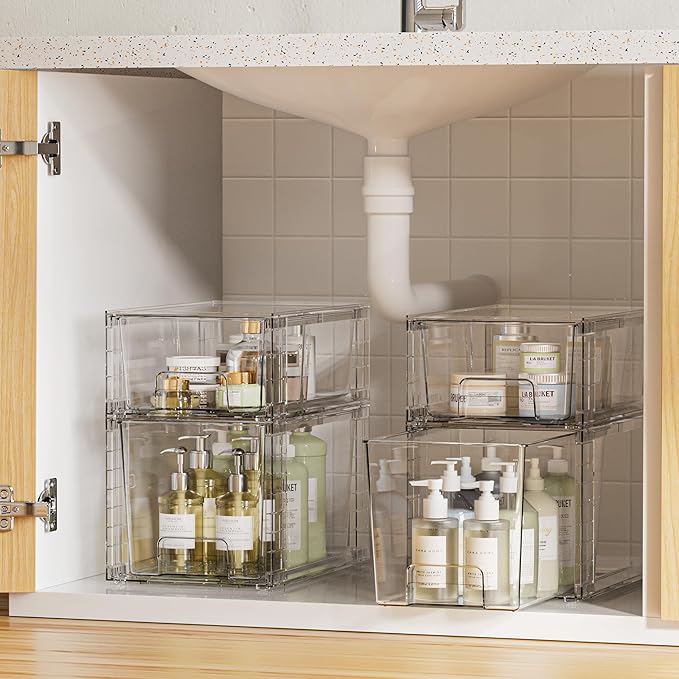 Vtopmart 8 Pack Clear Stackable Storage Drawers, Plastic Drawers - Image 2