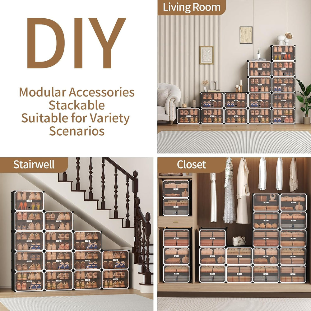 Black and White 6 Tier Modular Shoe Storage Cabinet with Magnetic Doors