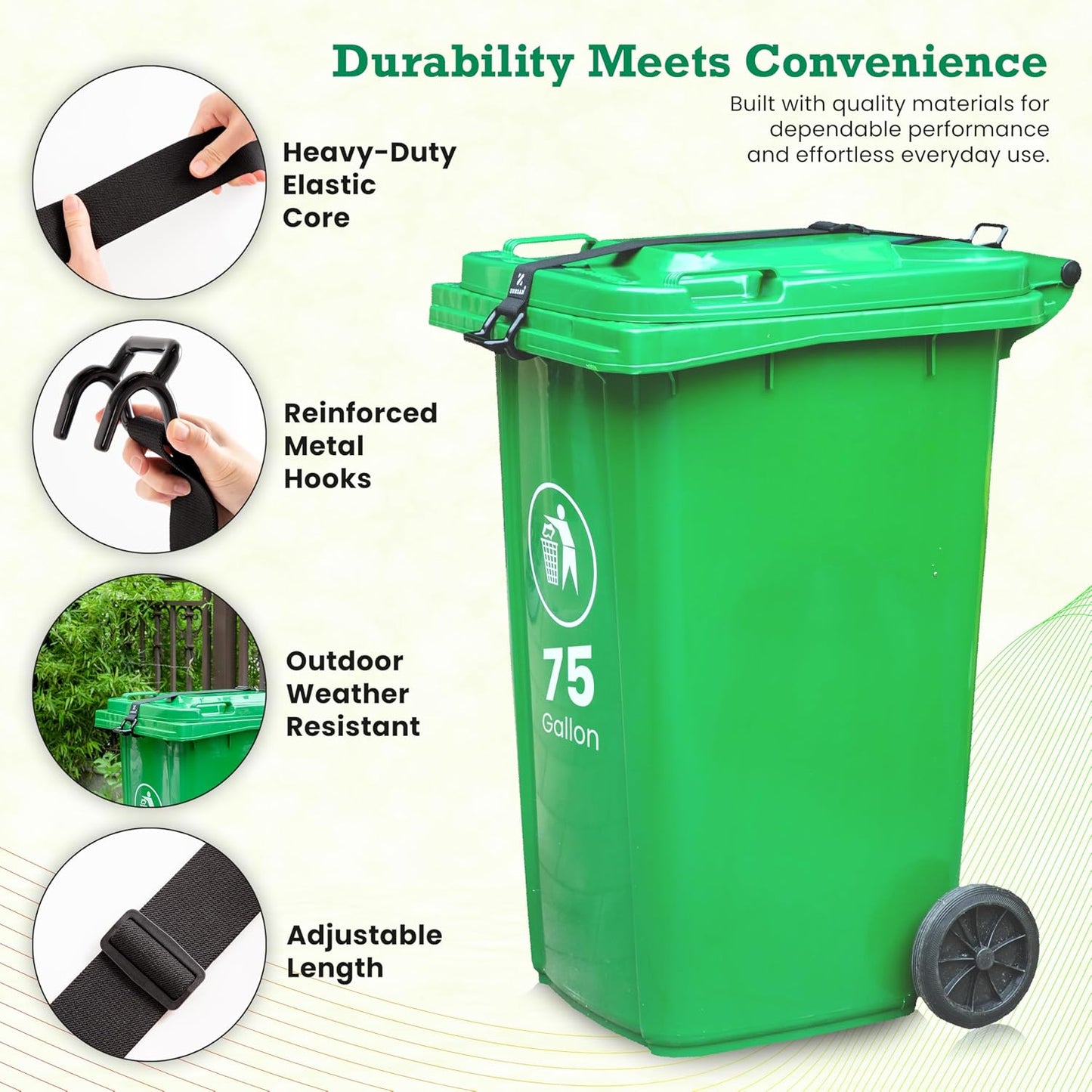 Heavy Duty Trash Can Lock Strap – Animal Proof Garbage Can Lid Lock for Bears & Raccoons, No Drill Outdoor Trash Can Lock, Bear Proof Trash Can Strap & Garbage Can Locks for Animals, Adjustable