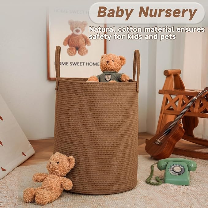 Large Woven Laundry Basket Hamper, 100L Cotton Rope Storage Bin - Image 2