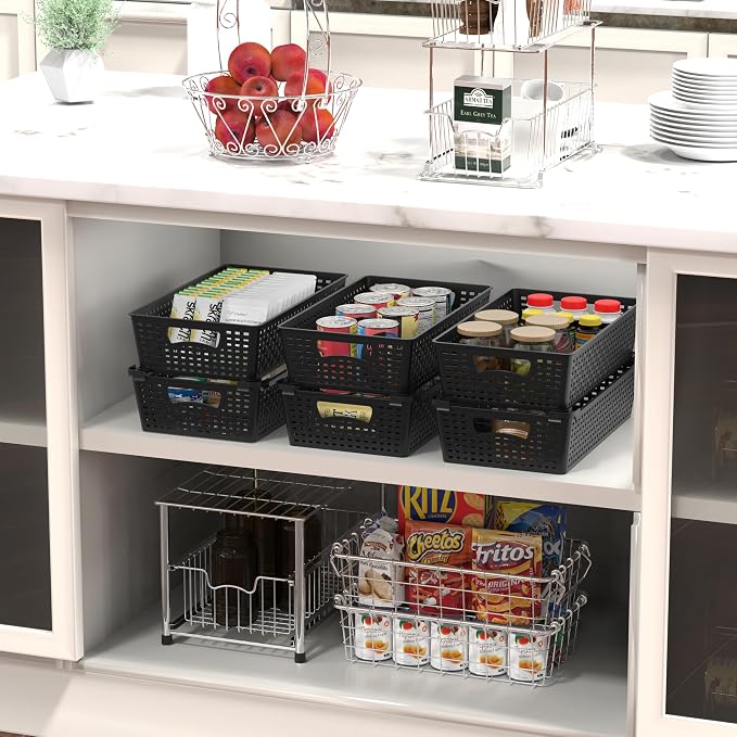 Simple Houseware Stackable Plastic Woven Basket Organizer, 6 Pack, 14.5" x 8.5" - Image 2