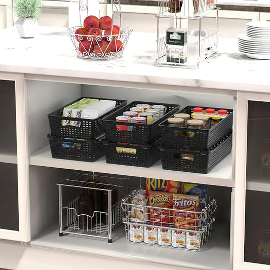 Simple Houseware Stackable Plastic Woven Basket Organizer, 6 Pack, 14.5" x 8.5" - Image 2
