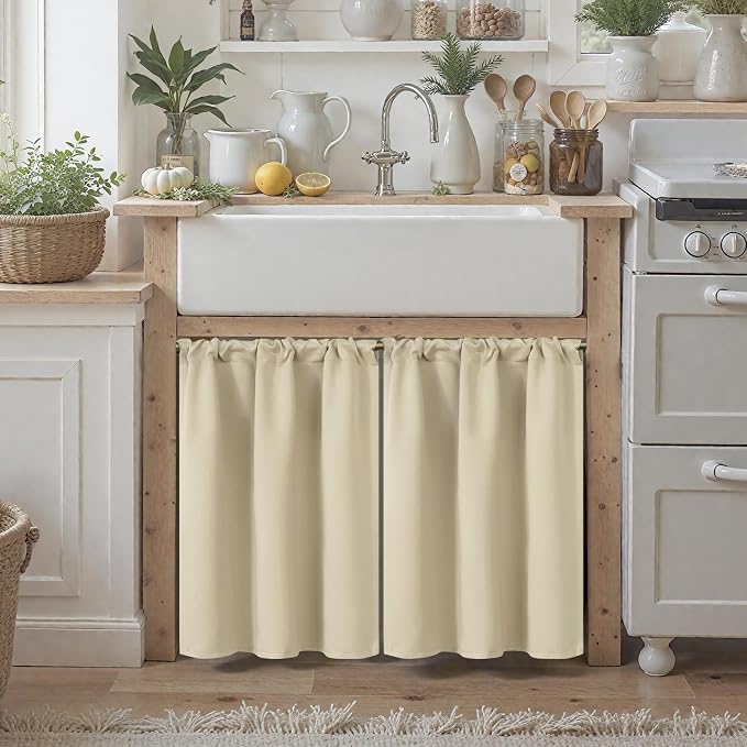 BGment Beige Curtains Kitchen Window Over Sink 36 Inches Length - Image 2