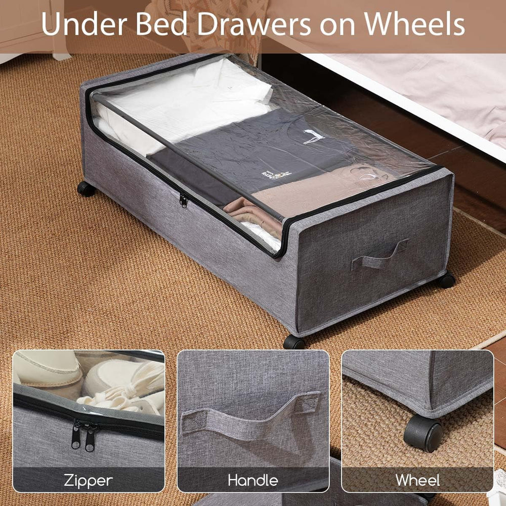 FOUCSSOMEI 4-Packs Under Bed Storage with Wheels, Under The Bed Storage Drawe...