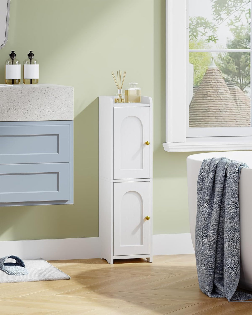 Hzuaneri Bathroom Storage Cabinet, Small Corner Floor Cabinet with 2 Doors