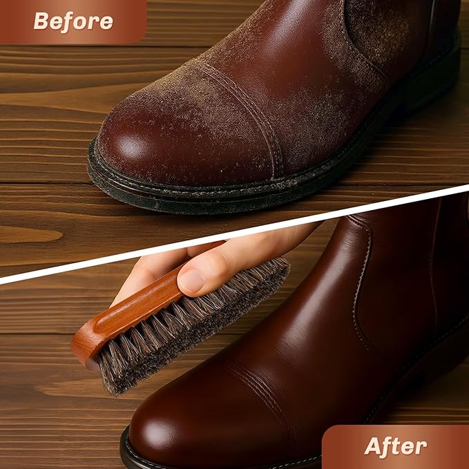 2 Pcs Horsehair Shine Shoes Brush Kit Polish Dauber Applicators Cleaning - Image 6