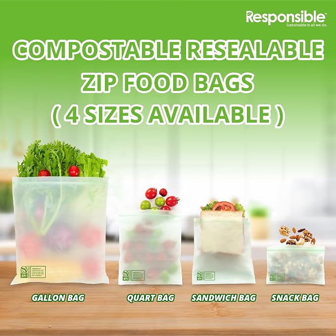 Responsible Products Certified Compostable QUART Resealable Zip Bag, Extra - Image 4