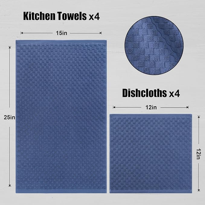 Fintale 100% Cotton Kitchen Towels and Dishcloths Set, 12 x 12 & 15 x 25 Inches - Image 2