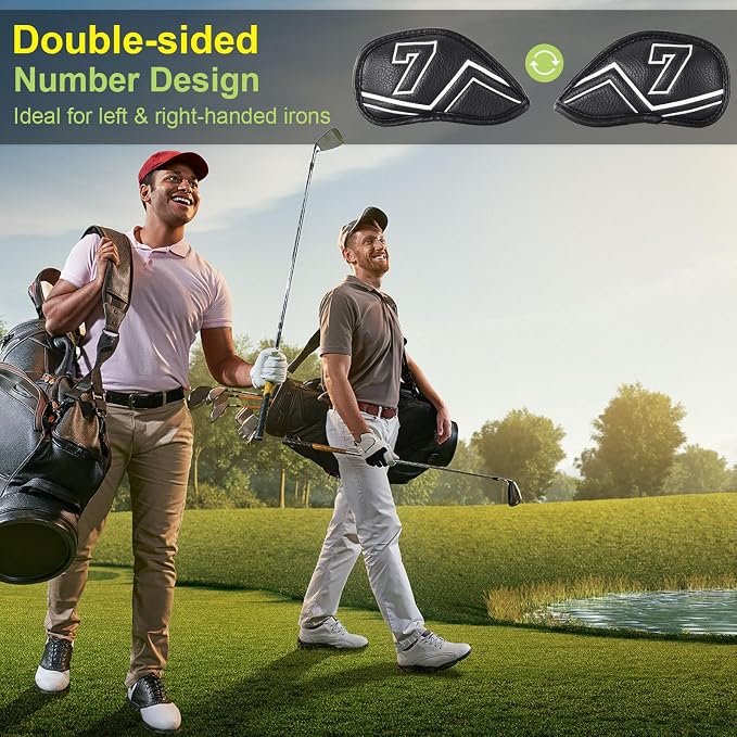 Welspo Magnetic Leather Golf Iron Head Covers 11 Pack Synthetic Leather Club - Image 2
