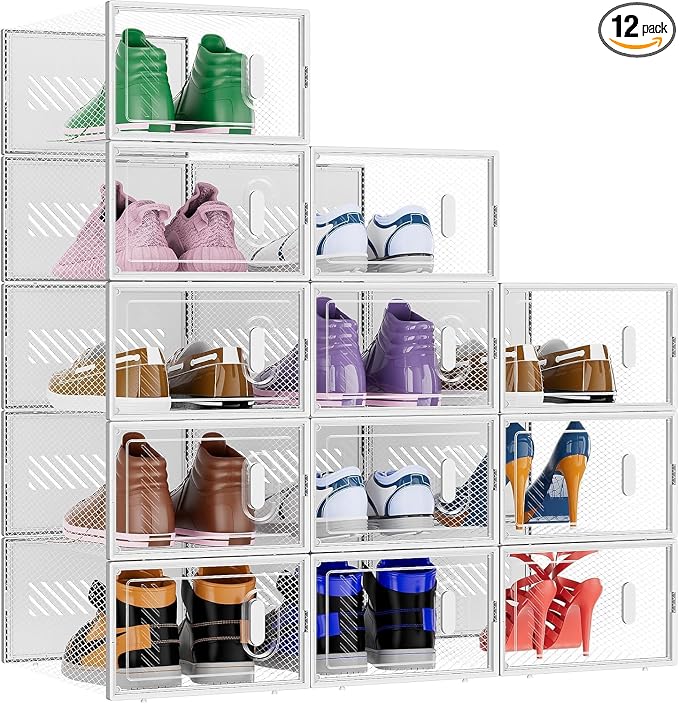 BALEINE 12 Pack Stackable Shoe Storage Boxes Fit Size 9, Thickened Clear Shoe by BALEINE