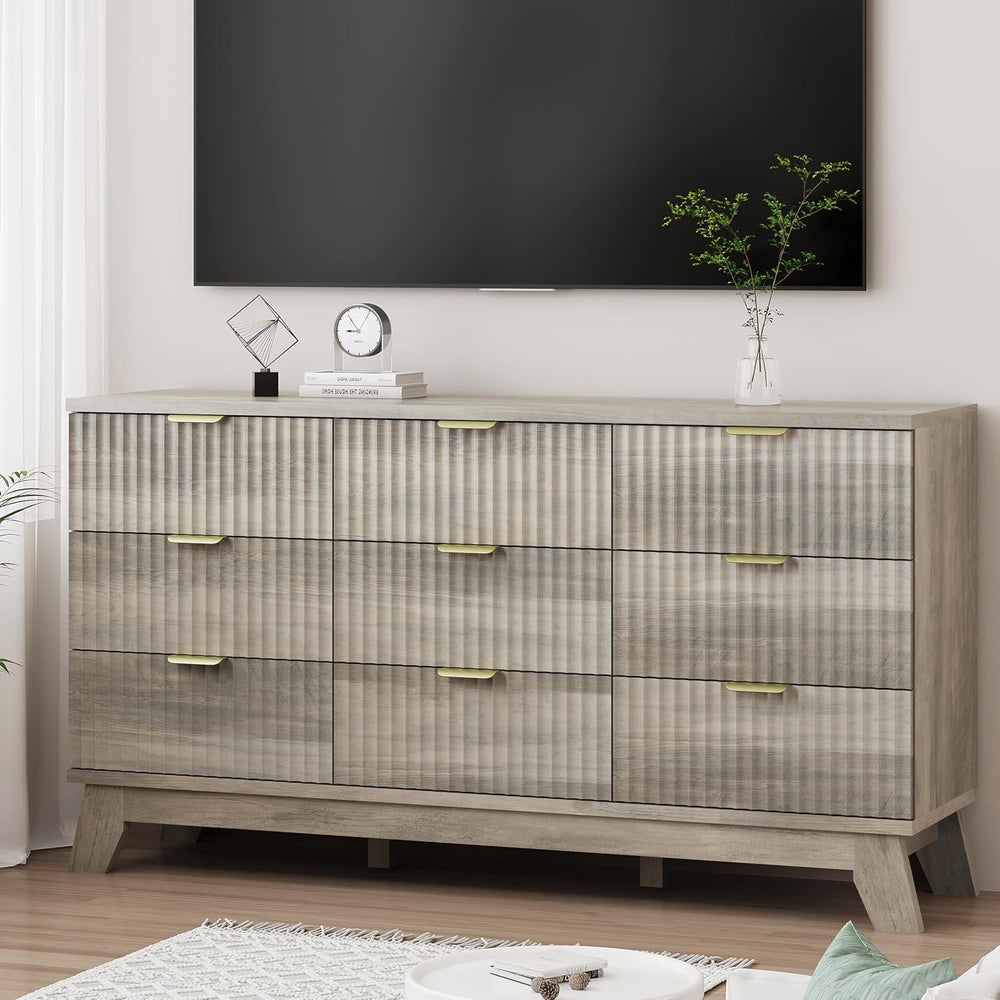 Xixini Fluted Dresser for Bedroom with 9 Drawers, 57" Wide Modern Chest ...
